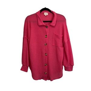 143 Story By Line Up Pink Crochet Knit Long Sleeve Button Up Shirt Top Size M